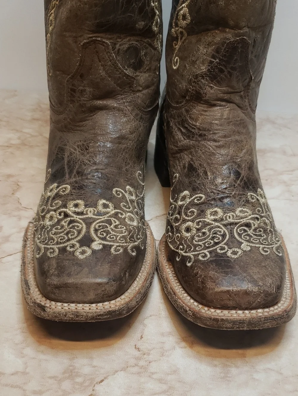 Corral  Brown Western Youth Embroidered Heeled Squear Toe Boots Size 3.5